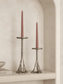 1pc/2pcs Vintage Silver Hammered Metal Candle Holder Set, Sculptural Candle Holders For Dining Table, Fireplace Mantel, Shelf And Home Decor Gift - A - View 6