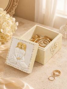 Cream White Friendship Jewelry Box, Vintage Girls Trinket Box With Lid, Cute Ring Earring Necklace Storage Case, Small Vanity Organizer, Coquette Room Decor, Dresser Table Decor, Best Friend Birthday Gift For Women Girls, Pearl Jewelry Holder - A - View 5