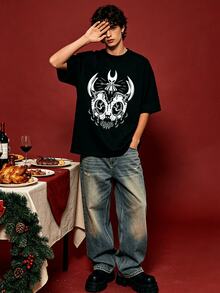 Herren Sommer Lässig Weiches Rundhals Kurzarm-Shirt, Cut Out Spiel Muster Grafik passt für tägliche Frühling und Sommer Kleidung. Schwarz - Schwarz - Übersicht 1
