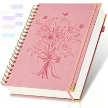 Exquisite Vintage Floral Embossed Spiral Notebook, 300 Pages College Ruled Leather Notebook, Cute Women's Diary, 24 Index Tabs, Suitable For School, Office And Home Records, Back To School Supplies And Office Supplies, Exquisite Notebook Gift - Multicolor - View 1
