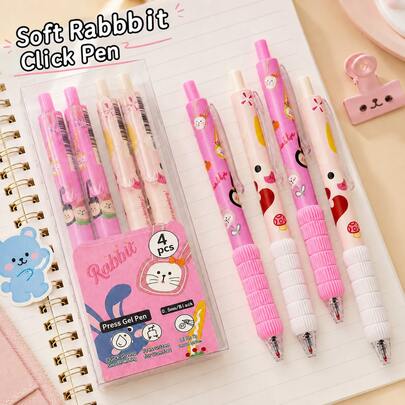 4/8pcs Boxed Soft Round Grip Press Pen Press Black Ink Pen 0.5mm,Soft Grip,Plastic Body,Smooth Writing Experience,Back To School Supplies Essentials