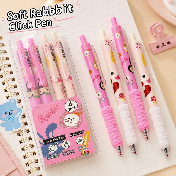 4/8pcs Boxed Soft Round Grip Press Pen Press Black Ink Pen 0.5mm,Soft Grip,Plastic Body,Smooth Writing Experience,Back To School Supplies Essentials