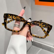 1 Pair Of Ultra-Light Fashionable Leopard Print Square Clear Glasses, Suitable For School, Work, And Reading. - Clear - View 5