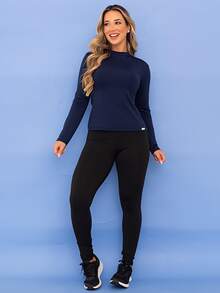 Women's Thermal Sports Set Base Layer Top Fleece-Lined Leggings Fitness Winter Fuzzy Flannel Leggings Tarelles - 藏蓝色 - 查看 3