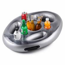 1 pieza Flotador inflable impermeable para bebidas de bar, cubo de hielo multifuncional para fiesta en la piscina con portavasos, estante inflable portátil de PVC para cubo de hielo, portavasos flotante, accesorio de piscina de verano con bandeja con agujeros - Varios estilos - Ver 4