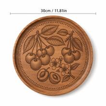 1pc Creative Walnut Wood Carved Cherry Flower Round Wooden Plate, Western Dinner Plate, Steak Plate, Candy Dish, Fruit Plate, Solid Wood Pizza Board Tray - Cherry - View 11