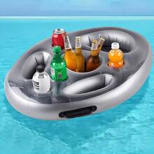 1 pieza Flotador inflable impermeable para bebidas de bar, cubo de hielo multifuncional para fiesta en la piscina con portavasos, estante inflable portátil de PVC para cubo de hielo, portavasos flotante, accesorio de piscina de verano con bandeja con agujeros - Varios estilos - Ver 1