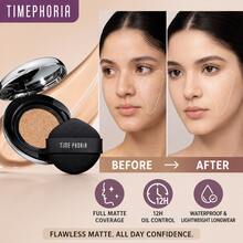 TIMEPHORIA 持久持妆10小时，轻盈保湿，光泽透亮气垫粉底。采用四层薄膜技术、保湿肽复合物、白桑葚提取物和维生素E，保护肌肤，打造柔焦光泽妆效。 - 01 乳霜 - 查看 1