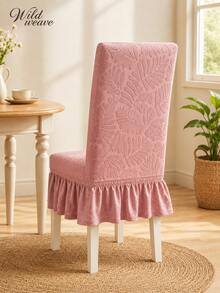 1pc Jacquard High Back Skirt Chair Cover, Anti-Dust Anti-Slip Fashion Chair Cover, Polyester Fiber Thickened High Elasticity All Season Universal Chair Protector Home Decor - Pink - View 5