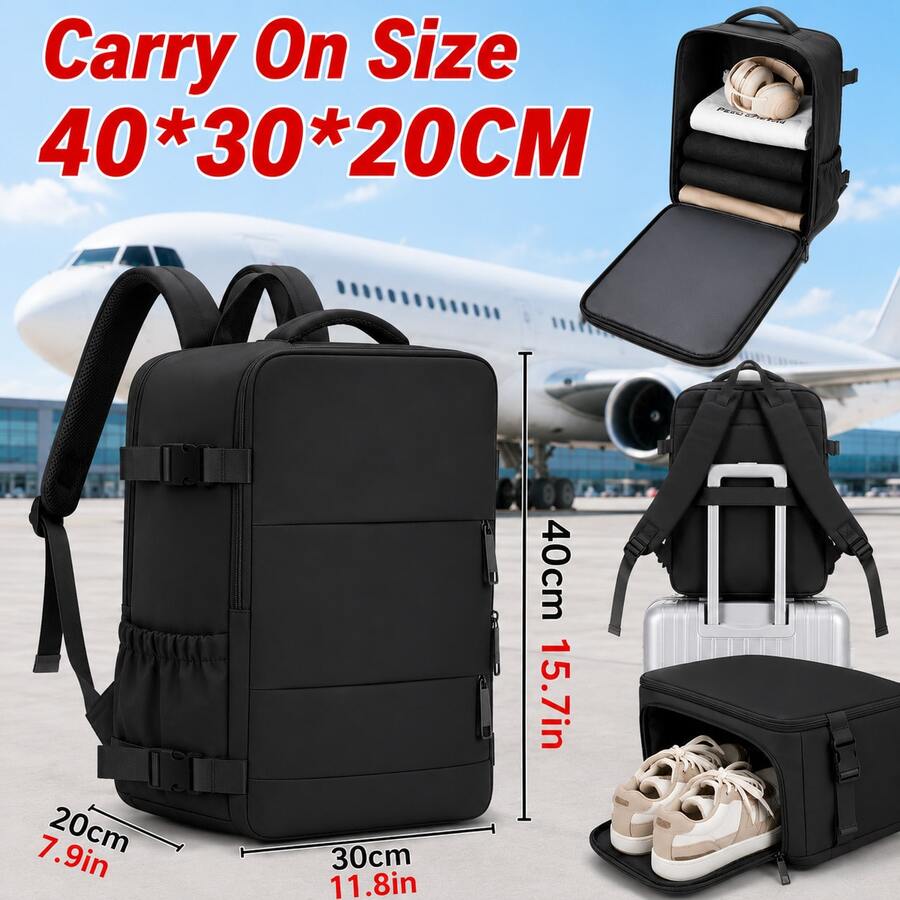 Ryanair 後背包 40cm-30cm-20cm 最新規格 大容量 附筆電隔層、鞋子隔層,適合旅行 - 黑色 - 查看 1
