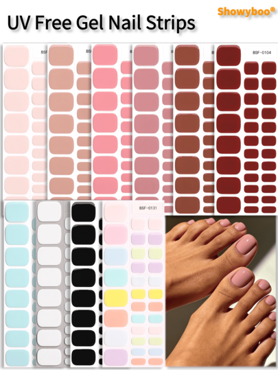 Showyboo Adesivi per unghie dei piedi in gel completamente induriti 32 pezzi, stile pulito estivo da ragazza, colore solido morbido macaron, copertura completa, autoadesivi, adatti per donne e ragazze per feste in piscina, festival estivi, vacanze e uso casual quotidiano