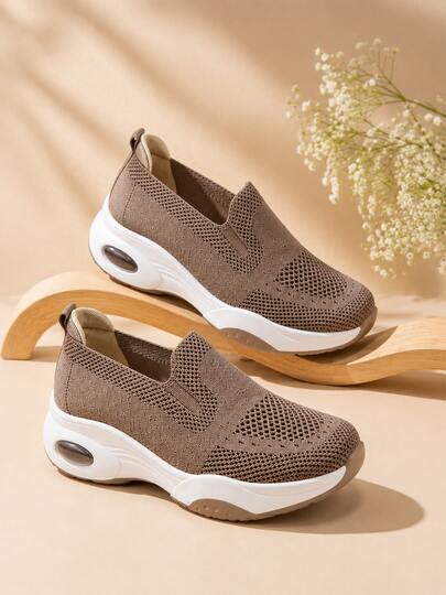 Women's Slip-On Athletic Shoes, Breathable Woven Mesh With Air Cushioned Sole For Everyday Wear, Walking, Work, And Travel