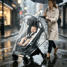 1pc Transparent Baby Stroller Rain Cover, Dual-Side Breathable, Lightweight, All-Season Universal Travel Windproof & Waterproof Cover - Clear - View 4