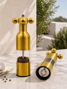 1Pc Stainless Steel Pepper Grinder, Salt And Pepper Grinder & Manual Spice Mill, Ceramic Grinding Core, Refillable, Clear Container, For Kitchen And Dining Table, Kitchen Accessories - Multicolor - View 3