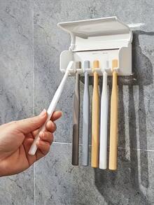 6 Slot Toothbrush Holder With Lid Self Adhesive Toothbrush Organizer For Dorm Bathroom And Shower Holds 6 Toothbrushes - White - View 1