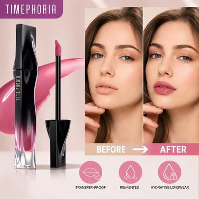 TIMEPHORIA Stellar Dust Lip Stain, Transfer-Proof & Smudge-Proof Lip Gloss, Pinkish Coral Tinted Glossy Finish, High-Pigment Vibrant Color, Hydrating Lightweight Long-Lasting Lip Makeup