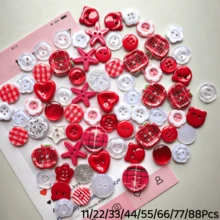 11/22/33/44/55/66/77/88入隨機圖案紅色多形狀小鈕扣，春季紅蘋果花朵愛心系列，塑膠DIY手工鈕扣，適用於衣飾裝飾、美學配件、剪貼簿精緻鈕扣配件 - 多色 - 查看 1