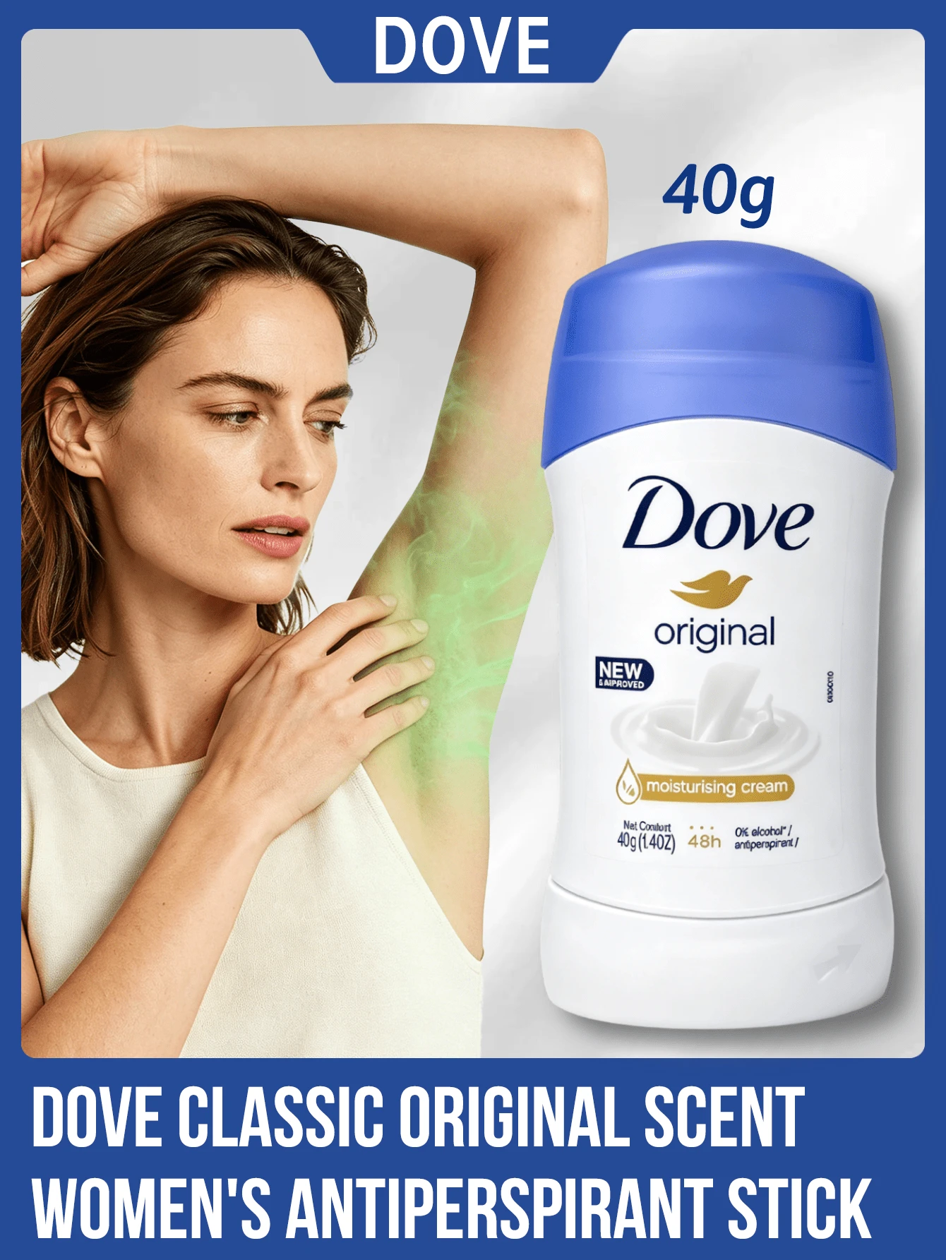 Dove 多芬經典原香女用止汗棒 40g,48小時吸汗微鹽配方,長效清新乾爽不黏膩,便攜式 0% 酒精保濕乳霜,腋下護理異味控制,適合日常、夏季、健身房與敏感肌 - 經典原味40g - 查看 1