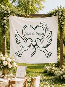 客製化婚禮橫幅「Love Birds」主題，適合情侶派對與婚前慶祝懸掛背景布 - 彩色 - 查看 3