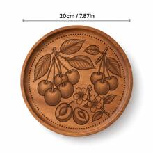 1pc Creative Walnut Wood Carved Cherry Flower Round Wooden Plate, Western Dinner Plate, Steak Plate, Candy Dish, Fruit Plate, Solid Wood Pizza Board Tray - Cherry - View 12