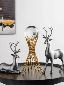 Silver Deer Resin Decor 2pcs Set, Room Decoration, Bedroom Decor, Best Gift, Winter Decoration, Home Wedding Decor, Home Decor, Jewelry Collection Box, Party Decoration, Valentine's Day Birthday - Multicolor - View 2