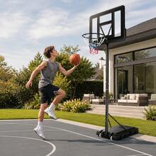 Black Adjustable Portable Basketball Hoop Stand With Shatterproof Backboard Wheels And Height Adjustable System For Outdoor Indoor Play - 1 - View 1