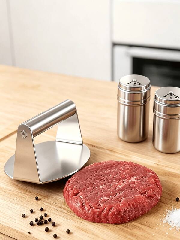 Prensa de hamburguesas de acero inoxidable, molde para hamburguesas, prensa redonda para hamburguesas de carne de res, herramienta de barbacoa para hacer hamburguesas, sliders, hamburguesas de carne de res regulares, accesorio de cocina y barbacoa con revestimiento antiadherente, molde redondo para hamburguesas para asar y freír, herramienta de compresión de carne para barbacoa y cocina, molde para hamburguesas
