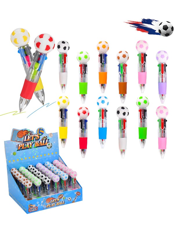 12 piezas - Bolígrafos transparentes de fútbol multicolor, bolígrafos de bola 4 en 1 multicolor para regalos de fiesta de fútbol, bolígrafos retráctiles de fútbol de 0.5 mm, bolígrafos de múltiples colores, artículos de papelería para volver a la escuela, adecuados para entusiastas de los deportes, regalos novedosos, rellenos de bolsas de regalo, recompensas de aula, suministros de aprendizaje, regalos de cumpleaños, recuerdos de fiesta
