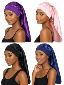 1PC Extra Long Satin Hair Bonnet, Wide Elastic Band Sleep Cap, Anti‑Frizz Night Hair Care Hat For Long Braided Hair Home Sleeping - Pink Upper Waist - View 22