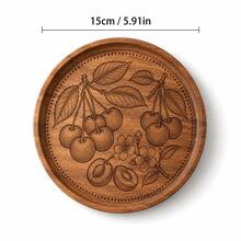1pc Creative Walnut Wood Carved Cherry Flower Round Wooden Plate, Western Dinner Plate, Steak Plate, Candy Dish, Fruit Plate, Solid Wood Pizza Board Tray - Cherry - View 14