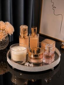 360° Rotating Full Rhinestone Mirror Cosmetic Tray, Luxury Perfume & Skincare Storage Display Plate, Bathroom Countertop/Vanity Decor - Multicolor - View 2