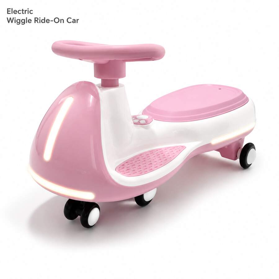 12V Electric Ride On Wiggle Car For Kids 3-8, 2-In-1 Electric & Manual Riding Toy With Bluetooth Music, LED Wheels & Early Education, Rechargeable Outdoor Ride On Toys For Boys Girls, Ideal Toddler Electric Ride On Toys & Kids Motorized Car. Pink - Pink - View 1