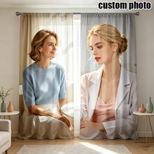 2pcs Personalized Custom Curtains, 2 Photo Custom Curtains, Home Decor, Wedding Gift, Birthday Gift, Anniversary Gift, Pet, Rod Pocket Design, Good Light Transmission, Suitable For All Seasons, Decorative Curtains, 160gsm - 2 Pieces In Multiple Colors - View 2