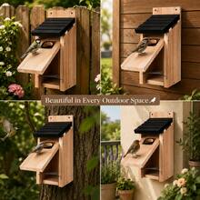 3/1Pcs Cedar Bluebird House For Outdoors, Wooden Birdhouse With 1.5 Inch Entrance Hole, Metal Predator Guard, Easy Clean Latch, Air Vents, Fledgling Grooves, Cedar Nesting Box For Wrens, Swallows, Backyard Garden Bird Watching - View 3