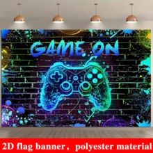 2D Plat 1 pièce Bannière de fond de jeu électronique - Décoration murale en polyester néon brillant pour gamer, convient pour l'anniversaire, la soirée de jeu, l'arcade - Décoration multifonctionnelle pour la chambre et le jardin, toile de fond de photographie thème de jeu sans électricité - Convient pour les occasions générales et divers festivals - 1 - Voir 3
