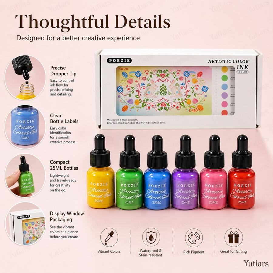 6 Colors 25ml Acrylic Liquid Ink Set, Brilliant Hue Paint Liquid For Plaster Art, Hand Painting, Mural Design, Watercolor Work, Art Ornament & Hobby DIY Craft Projects - Sets - View 1