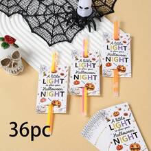 48 piezas Tarjetas de decoración con palos luminosos de Halloween, patrón de fantasma blanco y calabaza, decoración del hogar de Halloween, decoración de fiesta de Halloween, recuerdos de fiesta, suministros para fiesta de Halloween - A - Ver 15