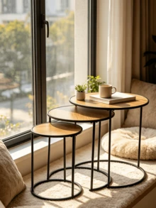 1pc Light Luxury Nested Round Mother-Child Side Tables, Multi-Functional Combined End Tables For Living Rooms, Space-Saving Iron Storage Racks For Small Apartments. - Multicolor - View 5