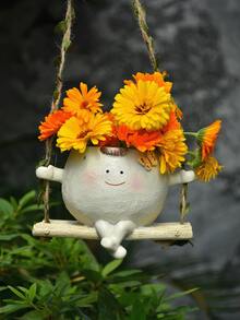1個亮面搖擺笑臉花盆，小型懸掛花盆，適合室內外植物，可愛懸掛花盆，適合珍珠吊蘭及其他植物，快樂樹脂多肉花盆 - 彩色 - 查看 7