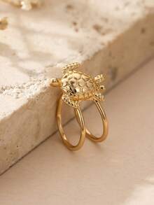1pc Minimalist Turtle Decor Clip-On Copper Earrings, Suitable For Women To Wear In Summer, Beach, Daily And Party - Gold - View 2