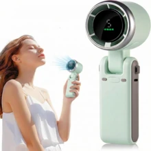 Portable Handheld Turbo Fan, 5000mAh Rechargeable Battery, Up To 12H Runtime, 5 Gear Wind, LED Display, 180° Foldable, 3-In-1 Fan, Rechargeable Stylish Fan With Air-Turbo-Tech Cooling For Outdoor Activities, Travel, Work&Beach Trip Essentials(Green) - 3-in-1 Fan(Hand, Neck & Desk) - 查看 9
