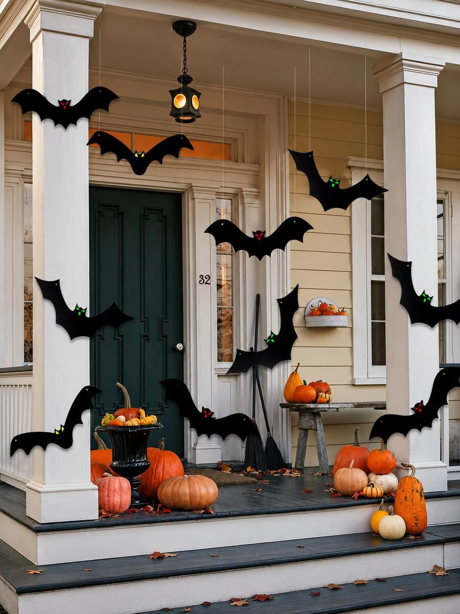 12pcs Halloween Hanging Decor Bats 3D Realistic Scary Large Black Artificial Hanging Flying Bats Yard Sign Outdoor Indoor Lawn Decoration (3 Styles)