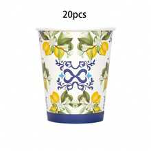 10入/20入/50入/80入 Capri Lemon 派對紙盤餐具用品，藍色瓷磚與黃色檸檬派對餐桌裝飾，夏季柑橘水果紙盤、餐巾紙、紙杯，適用於夏季假期生日、新娘婚前派對裝飾 - 彩色 - 查看 11