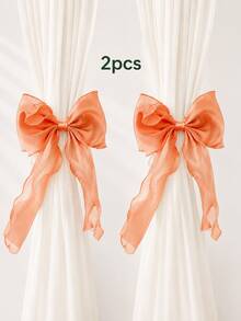 2PCS-Silk Bow Window Curtain Tie Backs, Ribbons & Bows,Lace Ribbon Bow Curtain Clips, French Bow Rope Fixers Decor Suitable For Wedding, Home, Bedroom, Office - Bow - View 13