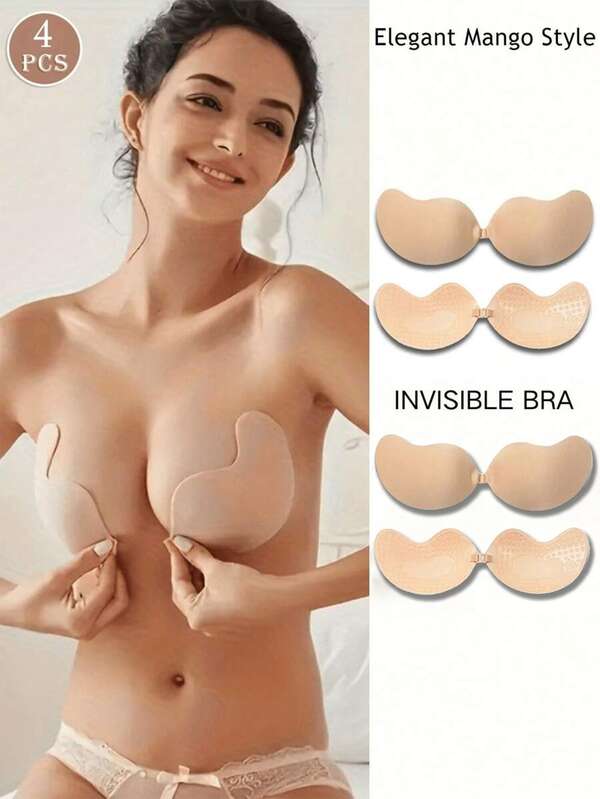 2/4 pezzi Reggiseno adesivo senza spalline con effetto push-up, design invisibile senza schienale, adatto per abito da sposa, abito da sera e abbigliamento con scollo profondo