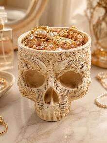 Caja de almacenamiento de joyas de resina con estilo gótico, bandeja de joyas con calavera vintage, organizador de escritorio, adecuado para anillos, pendientes, collares, llaves, tocador, dormitorio, entrada, estantería, dormitorio, decoración de fiesta de Halloween, regalo de decoración del hogar bohemio gótico, adecuado para mujeres y niñas - nuevo producto - Ver 3