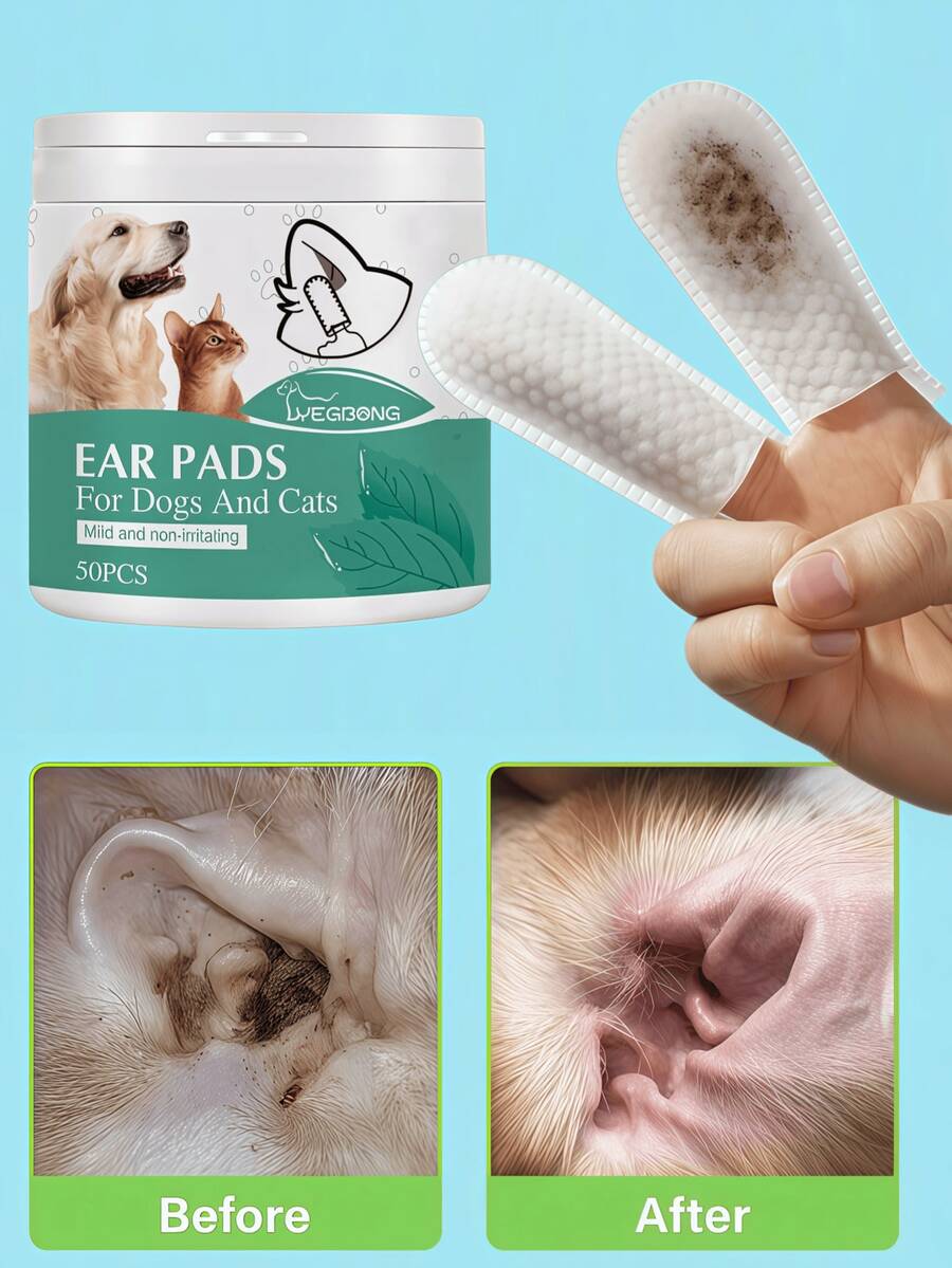 YEGBONG Dog & Cat Ear Cleaning Finger Sleeves, Suitable For Dogs & Cats, Pet Ear, Eye, Teeth Cleaning, Soft & Easy To Use, Fresh Breath, Non-Irritating, Suitable For Daily Ear & Teeth Care For Pet Cats & Dogs - Uscented - View 1