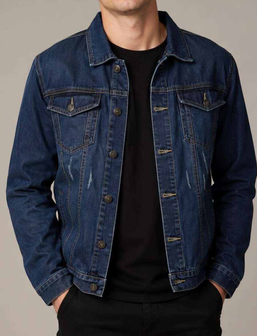 Men's Denim Jacket With Iron Button Closure - azul real - Ver 1