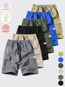 Men's Cargo Casual Shorts, Elastic Waist With Matching Drawstring, Loose Fit. Perfect Gift For Boyfriend Or Father's Day Sports - Dark Grey - View 2