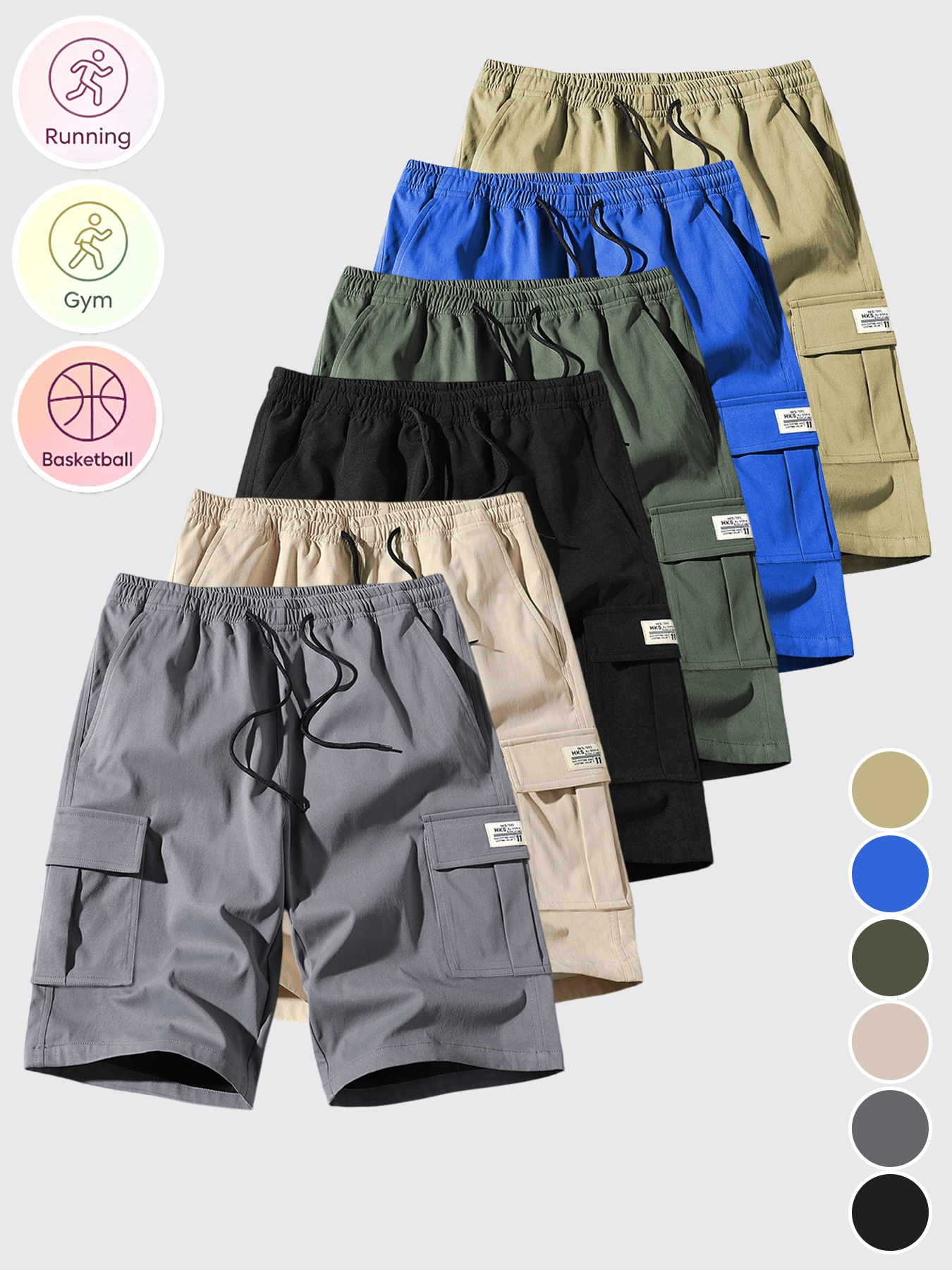 Men's Cargo Casual Shorts, Elastic Waist With Matching Drawstring, Loose Fit. Perfect Gift For Boyfriend Or Father's Day Sports